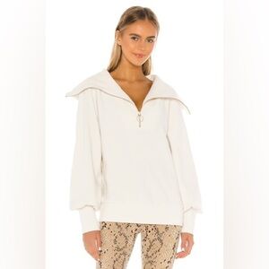 Varley Cream Half-Zip Oversized Collar Sweatshirt